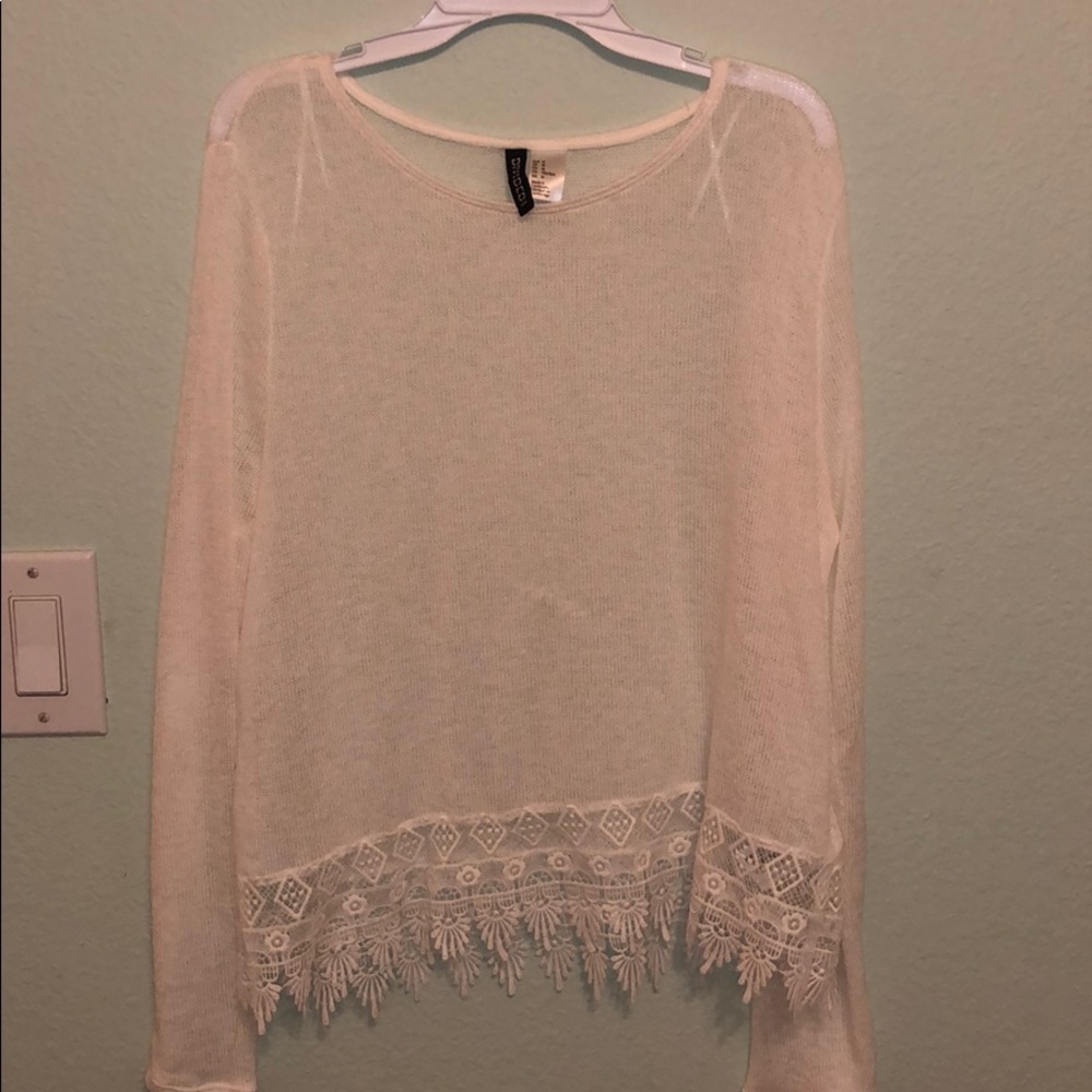 White crochet trim sweater